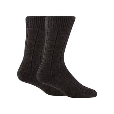 Pack of two grey merino wool blend short socks